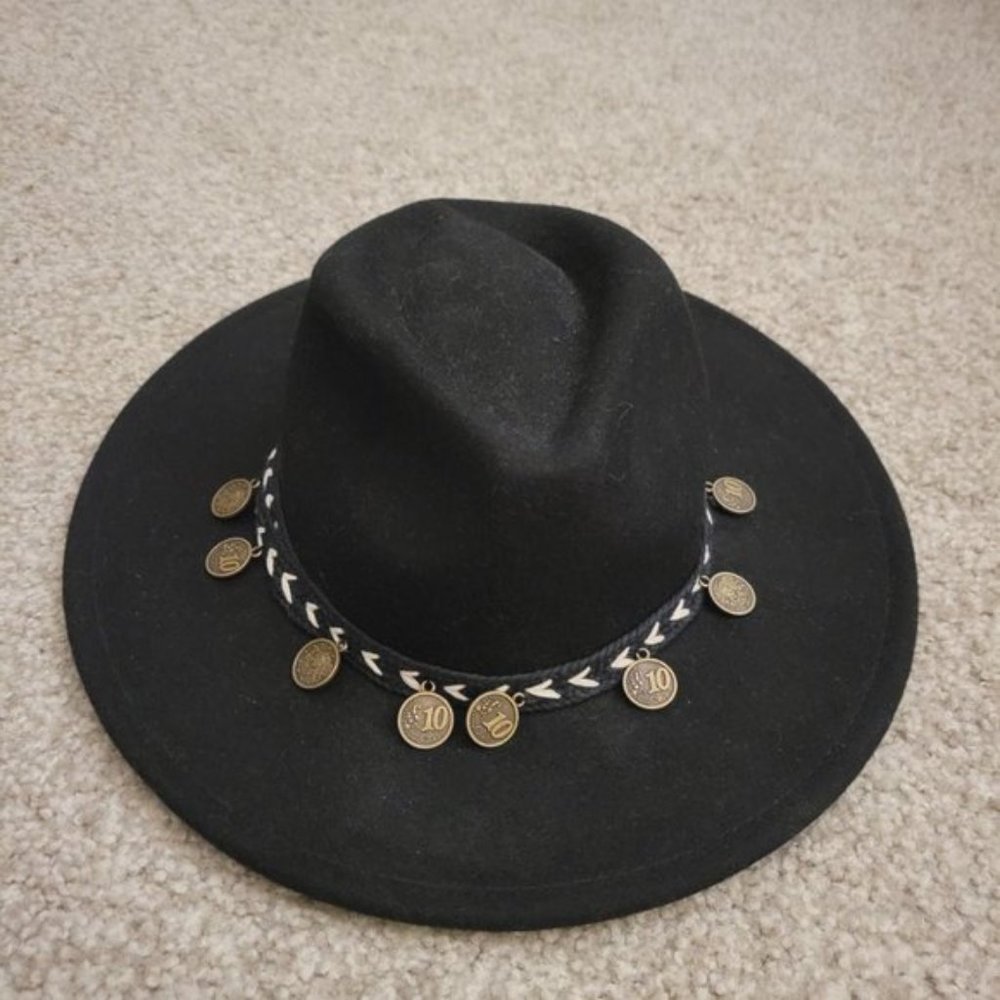 black coin trim boho hat